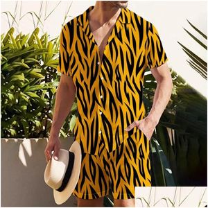 Heren tracksuits 2023 Zomer set shirt digitaal bedrukt patroonlijn ontwerp casual Hawaiian Suit drop levering kleding kleding DHBV8
