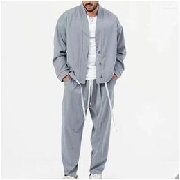 Trajes para hombre 2024 Primavera y otoño Abrigo casual Manga larga Moda Retro Conjunto de dos piezas Pantalones transpirables sueltos Fitness Deportes Drop OTN2I