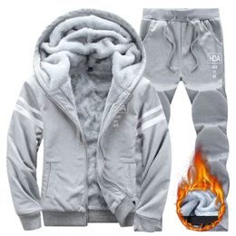 Survêtements pour hommes 2 pièces veste sportswear laine épaisse sweat à capuche et pantalon chaud 231213