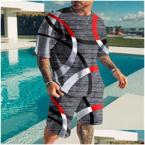 Survêtements pour hommes 3D Impression couleur numérique Casual Short T Pantalon de plage Ensemble d'été Shorts lâches Drop Livraison Vêtements Vêtements Dhq8D