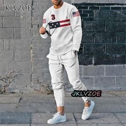 Heren tracksuits herfst mode kleding 3D print Amerikaanse vlag sportkleding op straatpak met lange mouwen