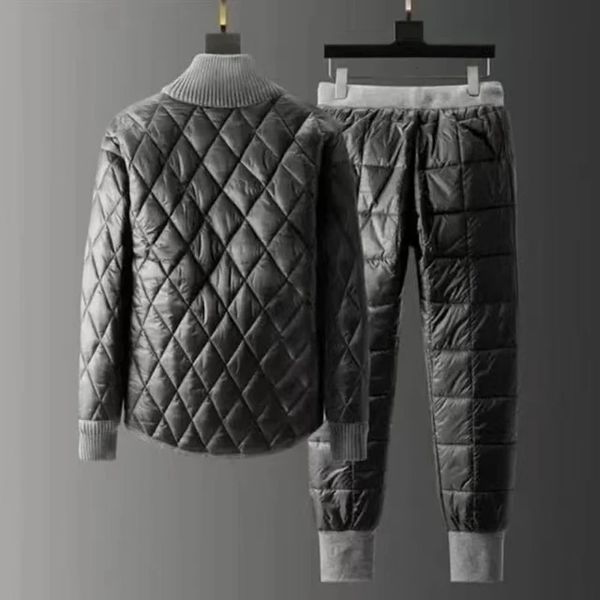 Survêtements pour hommes automne hiver deux pièces ensemble pull à col roulé manteau en coton extérieur et pantalon long veste rembourrée costume couple tenues 231216