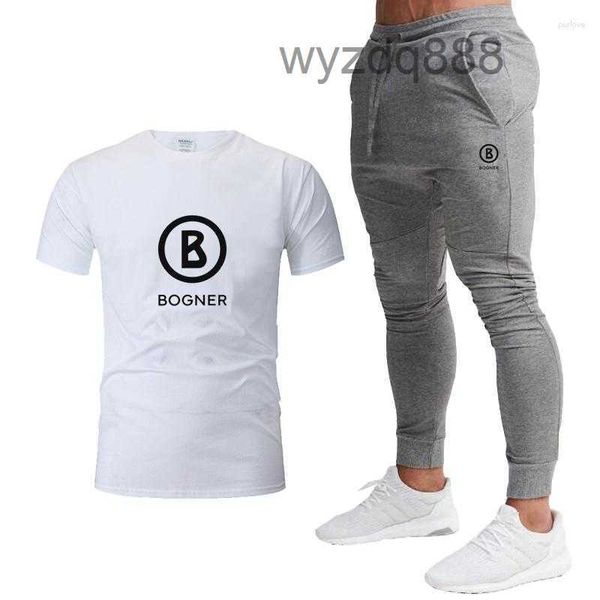 Chándal para hombre Bogner de algodón de manga corta, traje deportivo de verano, camiseta holgada de media manga RZPZ