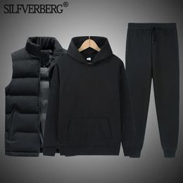 Survêtements pour hommes Marque Hommes Couleur unie Ensembles décontractés Gilet Sweats à capuche Pantalon 3 pièces Survêtement Trendy Sportswear Set Vêtements masculins 231206