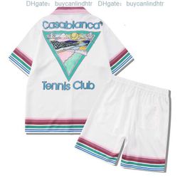 Heren tracksuits Casablanca Color Stripe Tennis Club Men Women Short Set Hawaii Beach Style Suit Hip Hop Shirt Shorts Paar Casa 8EQD
