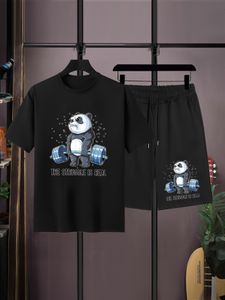 Hommes Survêtements Casual Trendy Haltérophilie Panda Graphique Imprimer Confortable Col Ras Du Cou À Manches Courtes Tshirt Shorts Ensembles Surdimensionné Lâche 230724