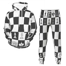 Hommes Survêtements Échecs 3D Imprimé Automne Survêtement Sweats À Capuche Et Pantalon Classique HommesFemmes Quotidien Décontracté Mode Tenues 6 Styles XS5XL 230213