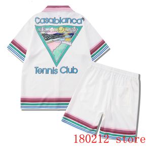 Hommes Survêtements Coloré Stripe Casablanca Tennis Club Shorts Chemise Ensemble Hommes Femmes Thic Tissu Hawaii Plage Montagne Motif Costume 230710