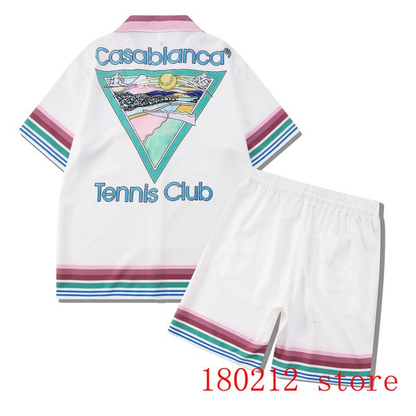 Hommes Survêtements Coloré Stripe Casablanca Tennis Club Shorts Chemise Ensemble Hommes Femmes Thic Tissu Hawaii Plage Montagne Motif Costume 230420