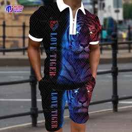 Survêtements pour hommes Cool The Tiger 3d Imprimé Polo ShirtShortsSuit Summer Casual Revers ShortSleeved Animal Sportswear TwoPiece 230605