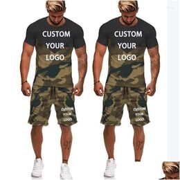 Heren trainingspakken Aangepast logo 2-delige set zomer voor mannen Camouflage pak met korte mouwen Patchwork Casual ademend sportkleding mannelijk Drop D Otsrf