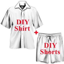 Mens tracksuits Diy Custom Clothing Menwomen Casual Rapel Button Shirtbeach shortset grappige 3D print unieke vier seizoenen twee stukken tracksuit 230520