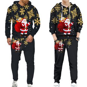 Survêtements pour hommes drôle famille Noël Santa vacances parents enfants correspondant à capuche pantalon survêtement année fête de Noël porter des sweat-shirts 221124