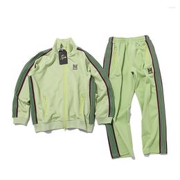 Chándales para hombre Conjunto de chaqueta con agujas verdes Mariposa bordada AWGE Traje con correas laterales Pantalones Chaquetas Trajes Y2k