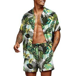 Hommes Survêtements Hawaii Costume Mode Ensembles Solide Couleur D'été Imprimer Causal À Manches Courtes ShirtShorts Deux Pièces Casual 230420