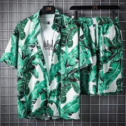Heren Tracksuits Hawaiiaans Holiday Beach Suit mode Korte mouwen shirt en shorts Twee -delige sets losse knappe bloemendrukkenpak