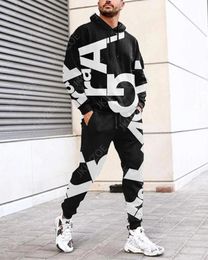 Survêtements pour hommes Hip Hop 3D Plaid Line Imprimer Pantalon à capuche Ensemble Cool MensWomens 2Pièce Survêtement Ensembles Printemps Automne Menswear 230310