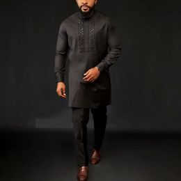 Survêtements pour hommes en vêtements de créateurs africains à manches longues haut noir et ensembles de pantalons soirée soirée élégante costume de célébrité de luxe 230818