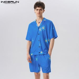 Survêtements pour hommes INCERUN Style américain Handsome Men Sets Chemise à manches courtes Shorts Casual Streetwear Small Flower Printing Twopiece 230512