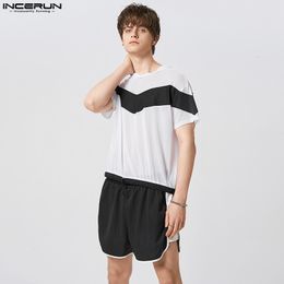 Heren tracksuits Incerun American Style Men shortsleeved t -shirts shorts sets casual mode seethrough patchwork twope -oce s5xl 230420