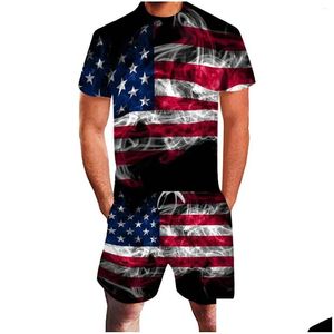 COMPRESSIONS MENSEURS INDEPPINGE IMPRESSION JOGGING Clothing Summer SetSure Sports 3D American Day Flag Fitness Two-Piece Suit mâle Dro Otce1