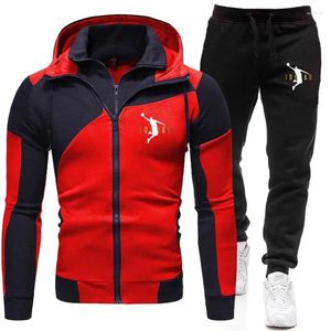 Heren trainingspakken jas casual herfst heren tweedelige sets rits hoodie sportscholen fitness hoge kwaliteit print sportkleding pak set