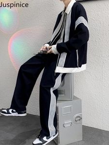 Hommes Survêtements Juspinice Automne Costume De Sport Stripe Zipper SweatVersatile Casual Pantalon Droit Deux Pièces Hommes Marque De Mode Harajuku 230804