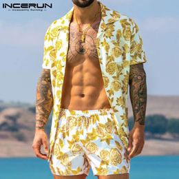 Heren trainingspakken Men Hawaiian Sets afdrukken Zomer Korte mouw Button Shirt Strand Short Shorts Streetwear Casual Suit 2 stuks S3XL Incerun 230420