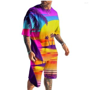 Heren tracksuits Men T-shirt en shorts Sets Round Neck Clothing Coconut Tree Patroon 3D Printing Beach Outdoor Design Bort Mouw Kleding