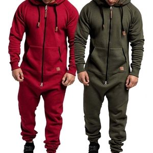 Trainingspakken voor heren Heren Onesies Rits Jumpsuit Casual Plus Fleece Warm houden Winterkleding Dikke capuchon Joggingbroek met lange mouwen voor buiten 221010