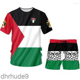 Survêtements pour hommes Ogkb Hommes Costume Casual 2-pcs Ensembles Chemise et Shorts 3D Palestine Imprimé Tops Écharpe Fille Survêtement D'été En Gros FZNP