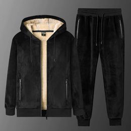 Hommes Survêtements Ensembles Marque Veste Pantalon Chaud Fourrure Hiver Sweat Cachemire Survêtement Polaire Épais À Capuche Costumes Occasionnels 231216