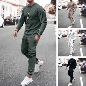 Mens tracksuits sportpak t-shirt broek workout kleding 2-delige set casual losse lange mouwen vaste kleur afdrukken mannelijke sportkleding G220927