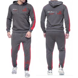 Heren Trainingspakken Lente Herfst Alfa Romeo Print Effen Kleur Losse Hoodies Hooded SweatshirtCasual Sportbroek Hoge Kwaliteit Set 230804