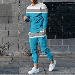 Mens tracksuits Spring Sportswear 3D Gedrukte lange mouw T -shirt Set Street Autumn Casual tweedelige man Oversized mannelijke T -shirt Outfit 230512