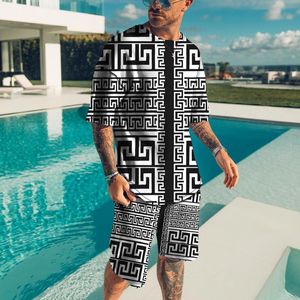 Chándales para hombre Color de costura Impresión en 3D Conjunto de camiseta de verano Tela de gran tamaño Cómodo y fresco Hombres Chándal Camiseta Pantalones cortos Conjuntos 230310