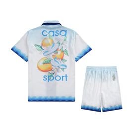 Suisses de route pour hommes Stripe Casa Sport Casablanca Flower Shoe Orange Print Mesh Shortpant Set Men Women Femmes Hawaii Beach Surf Suit 230909