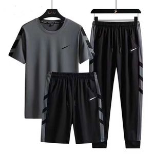 Trainingspak voor heren Designer shorts met korte mouwen en broek tweedelige/driedelige set Optionele snelheid droogijs sportkleding met ronde hals van echte zijde 3SQK