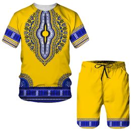 Heren tracksuits zomer 3D Afrikaanse print casual mannen shorts pakken paar outfits vintage stijl hiphop t shirts malefemale tracksuit set 230321