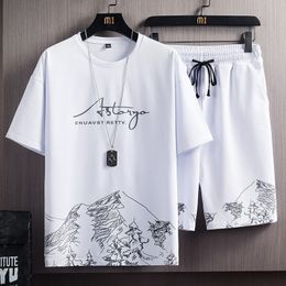 Chándales para hombre Ropa de verano para hombres Conjunto de 2 piezas Camiseta de manga corta Pantalones cortos Ropa de moda Patrón de impresión Chándal delgado 230715