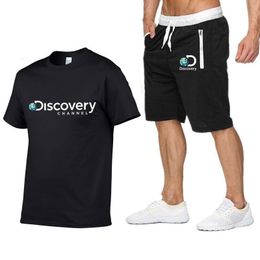 Hommes Survêtements Summer Discovery Channel Imprimé Tshirt Shorts Set Sportswear Survêtement O Cou À Manches Courtes Vêtements 230411