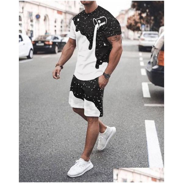 Contrôles pour hommes Men de mode Men de mode S 2 pièces Set Casual Short Sleeves Maple Leaf 3D Print T-shirt Short Pantal