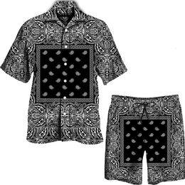Heren Trainingspakken Zomer Hawaiiaanse Set Taille 3D Print Polo Button ShirtBeach ShortsSuit Hip Hop Street Apparel Casual Paar 230718
