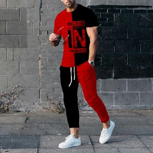 Hommes Survêtements D'été Hommes Mode 3D imprimé À Manches Courtes T-shirt Long Pantalon 2 Pièce Ensembles Casual Tendance Surdimensionné Vêtements 230310