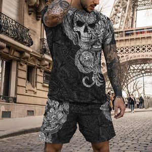 Heren tracksuits Summer Mens T -shirt Set 3D Skull Printing Tracksuit Korte broek Pak Kleding Dagelijks casual 2 -delige straatkleding oversized 230419