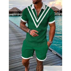 Heren tracksuits zomer korte mouw mode jeugdstudent digitale gedrukt rits shirt t-shirt en shorts mannen drop levering kleding C DHR7C