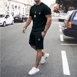 Heren tracksuits Summer Sik Silk Silk Printing Trend Street Fashion Casual Slim Shorts Set Katoenen korte mouw T -shirt 2 -stuks sets 230512