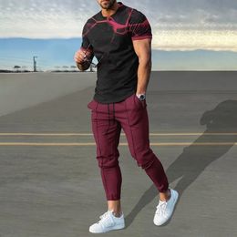 Tute da uomo Maglietta estiva Pantaloni lunghi Tuta Geometria Stampa 3D T-shirt Pantaloni Set 2 pezzi Streetwear Abiti oversize Abbigliamento sportivo 230712