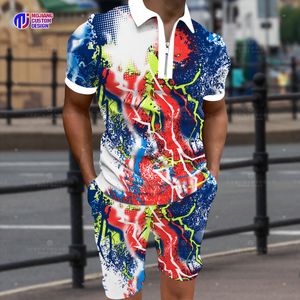 Hommes Survêtements D'été T-shirt Ensemble Multicolore Motif Floral Polo Shirt Impression 3D Vintage Shorts D'entraînement 2 pcs 230605