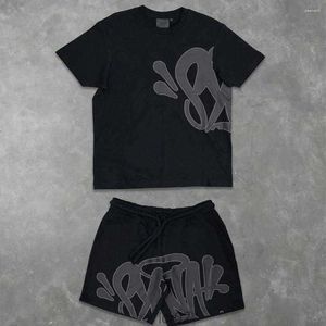 Mens tracksuits Synaworld Y2K Suit tracksuit hiphop letter afdrukken oversized korte mouwen t -shirt shorts broek tweedelige set kleding